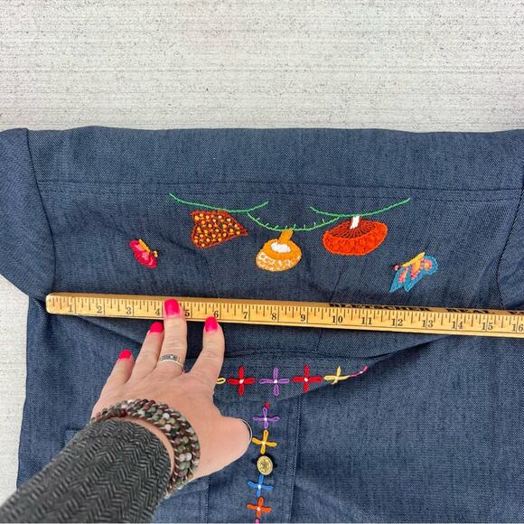 60s Handmade Embroidered Daisy Chain Mushy Mod MCM Selvedge Denim Shirt Jacket - Picture 8 of 8